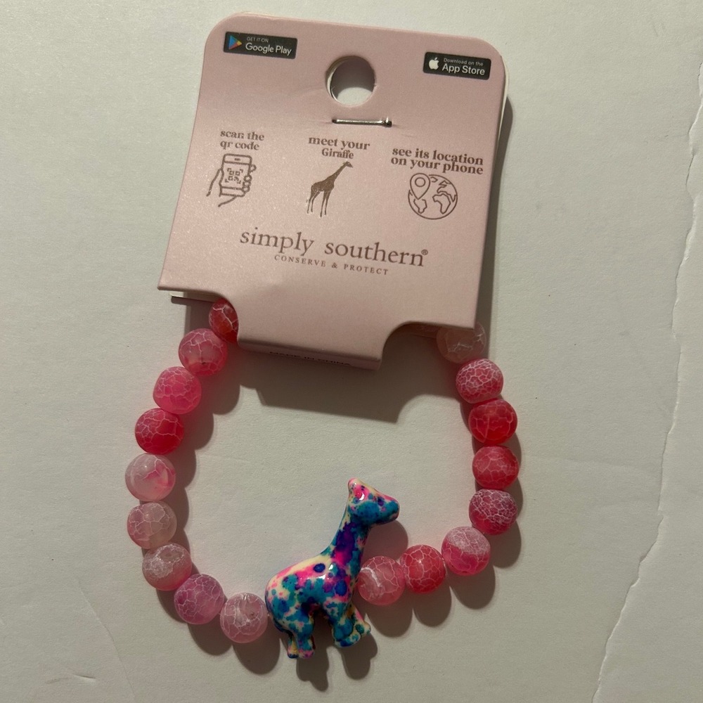 Simply Southern Pink Beaded Giraffe Tracking Bracelet Conserve & Protect NEW